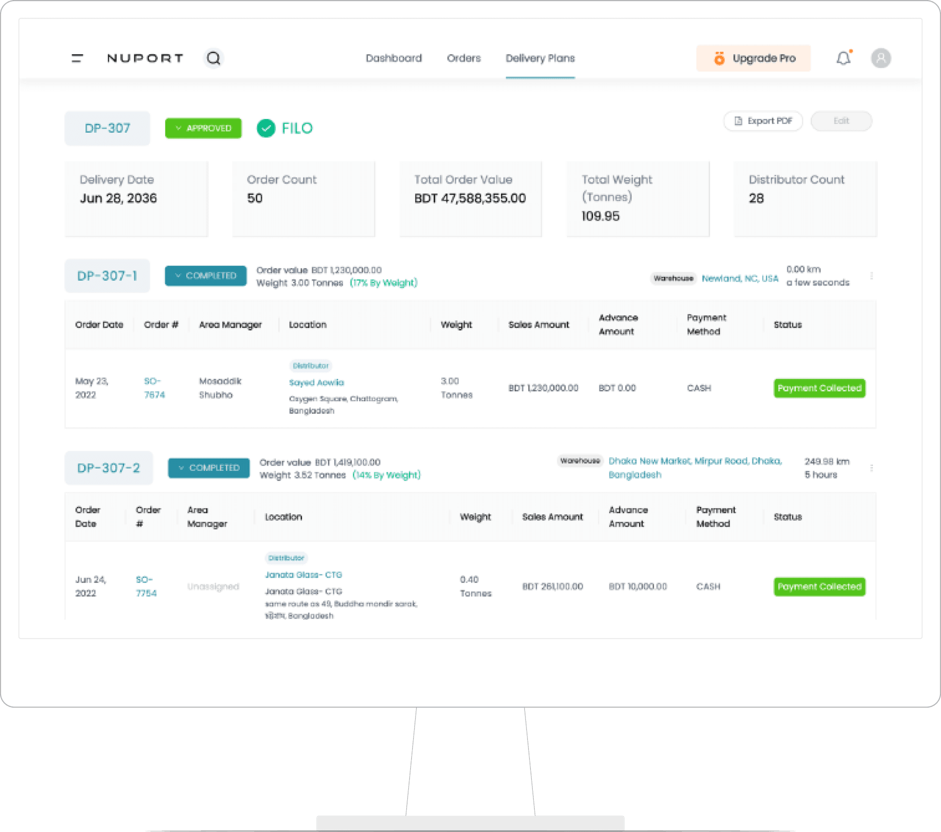Nuport automated distribution planning screen