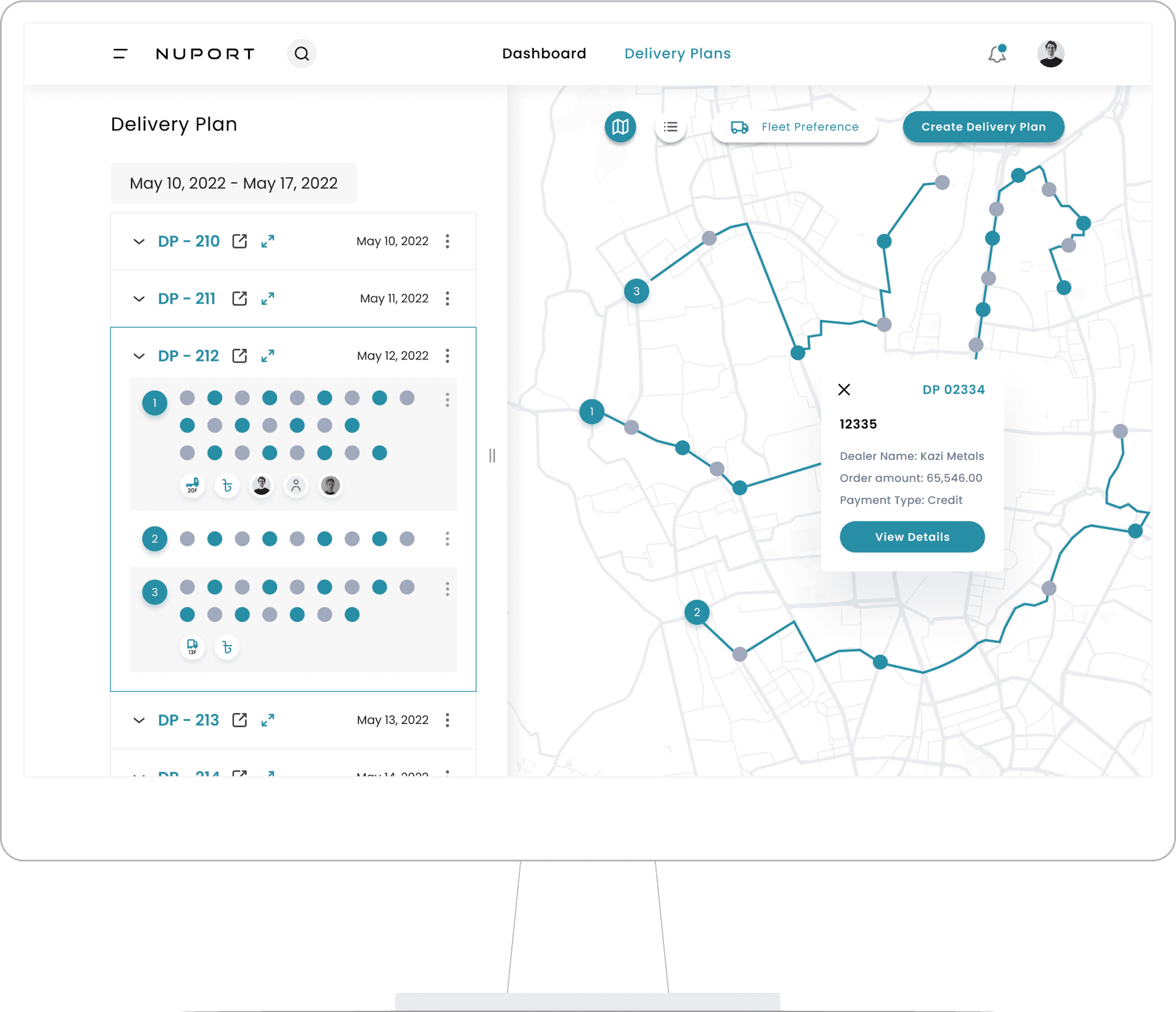 Nuport delivery plan screen